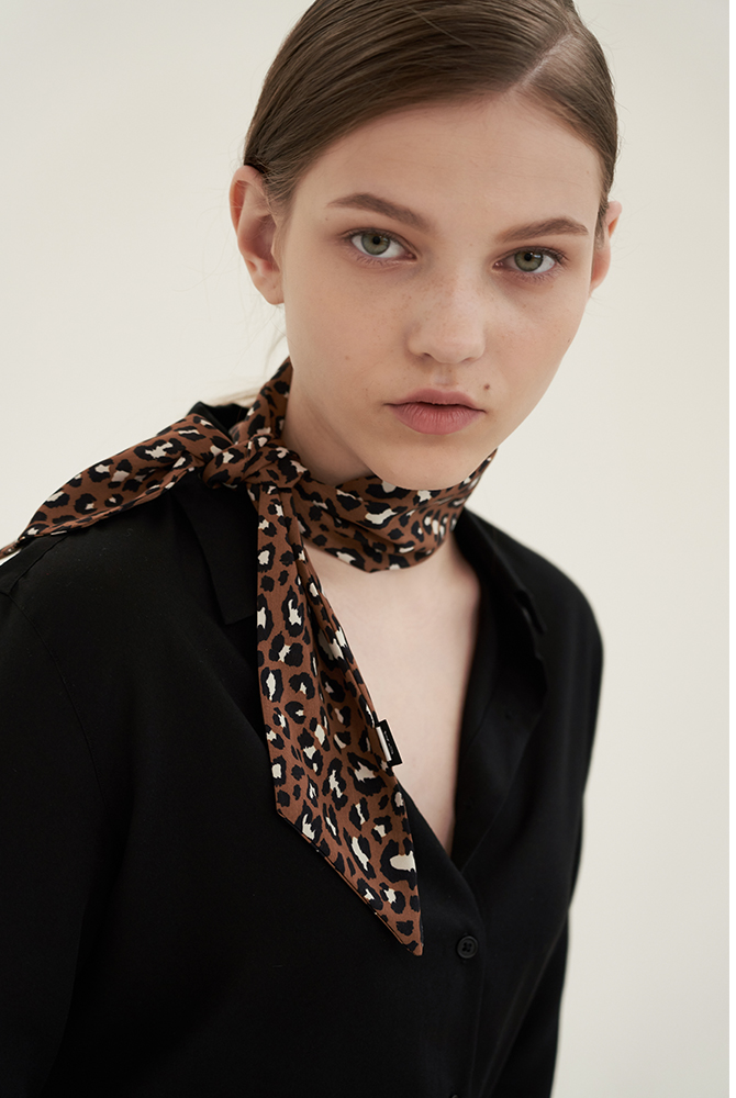 leopard mini tie scarf - brown
