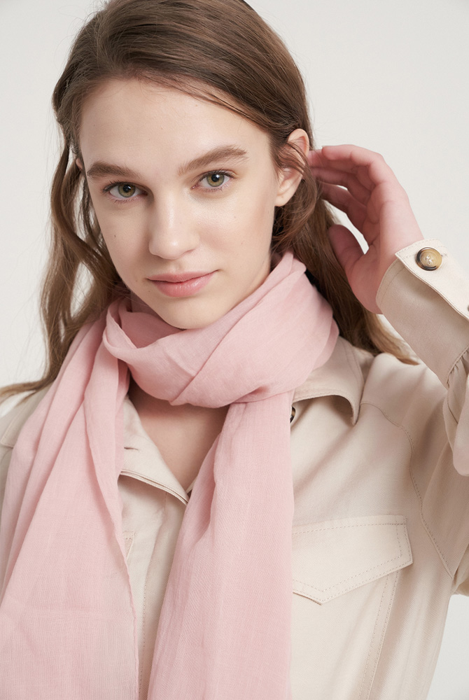Solid linen cotton scarf - pink