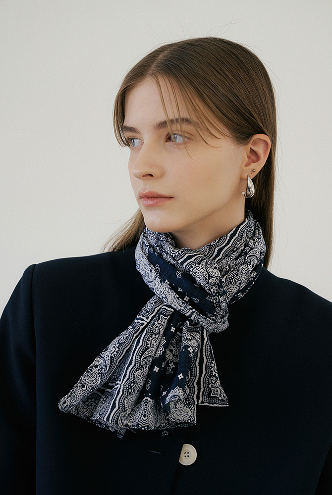 lace paisley cottton scarf - navy