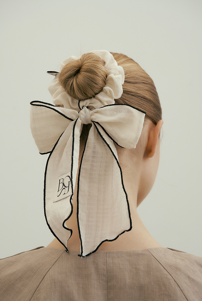ribbon cotton hair scarf - ivory