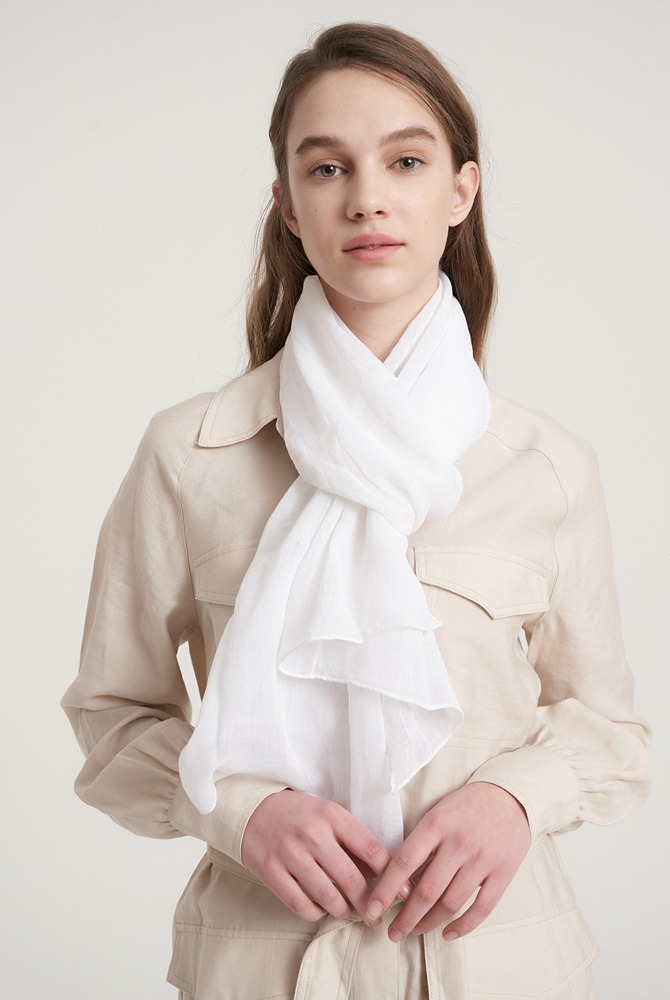 Solid linen cotton scarf - white
