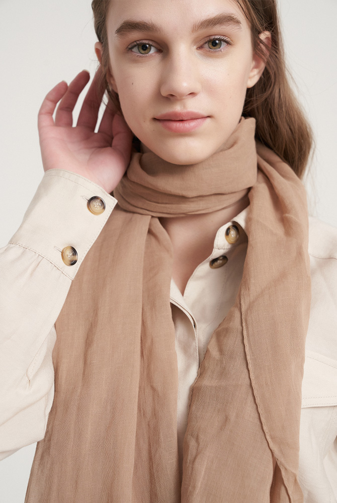 Solid linen cotton scarf - brown